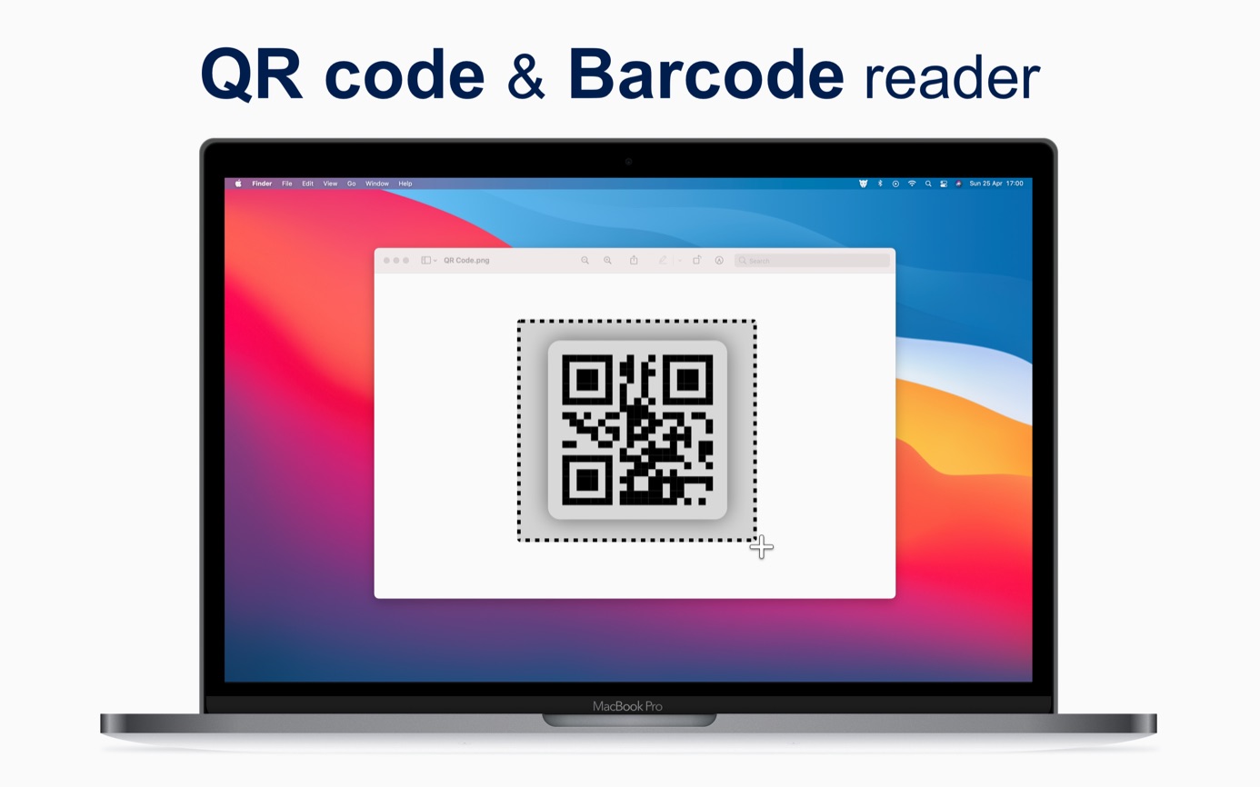 LensOCR's QR capture example selects a code displayed on the Mac screen.
