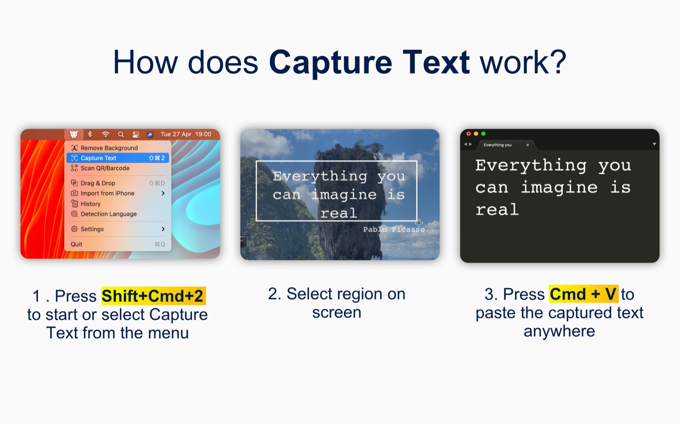 LensOCR's screen capture workflow selects a visible region before using its recognized content.